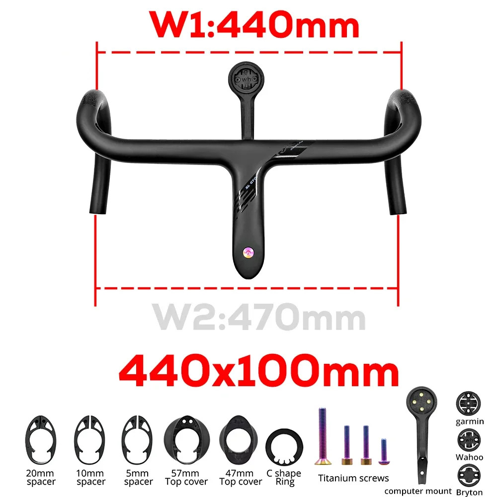 Full Carbon Integrated Road Bike Drop Bar -10 Degree Internal Cable 360mm-440mm