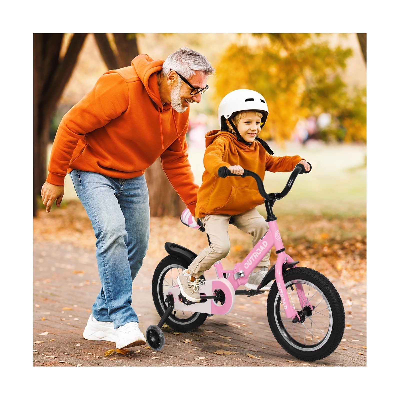 14 Inch Folding Kids Bike w/ Training Wheels, Gifts for Girl&Boy Age 3-10 Years