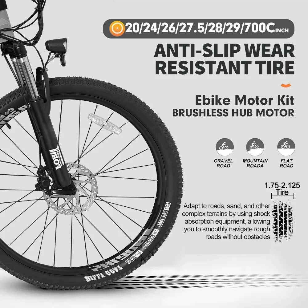 MTB Ebike Conversion Kit 48V 2000W 3.0Tyre Brushless Rear Rotate Hub Motor Wheel
