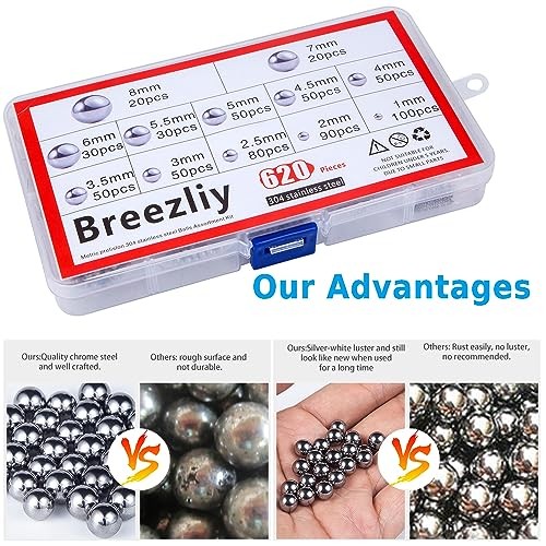 304 Stainless Steel Ball 620Pcs-8mm Metric Precision 0.039-0.315″ (12 Sizes) 1