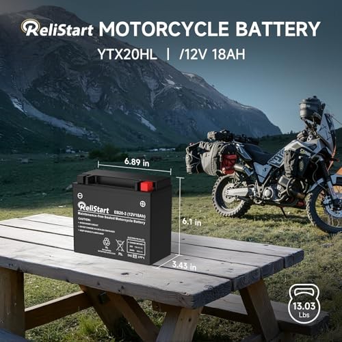 Motorcycle Battery YTX20HL, EB20-3, 12V 18Ah, 250 CCA, Powersport 12V-18AH