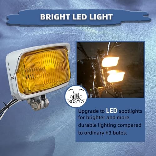 Vintage Motorcycle Headlight 6.5″x 3.5″ Upgraded LED 1025 chrome amber lens