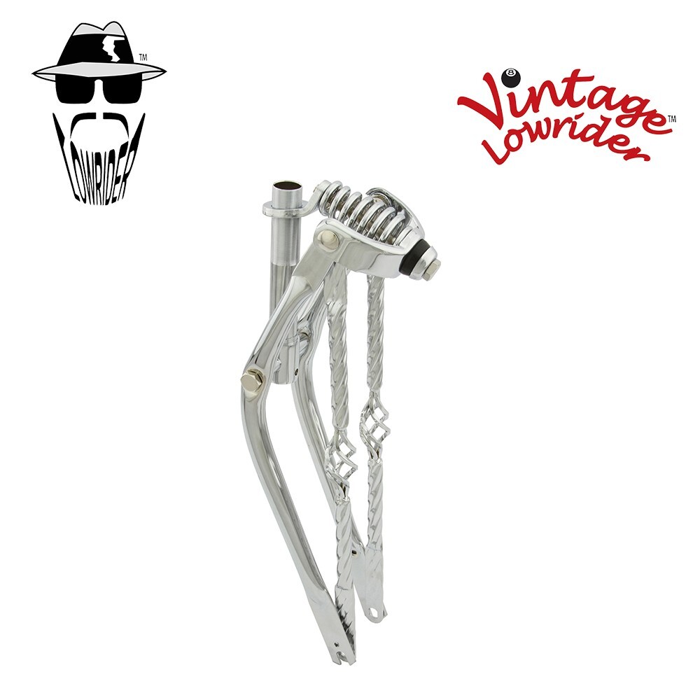 20″ F&R Lowrider Classic Square Twisted Spring Fork W/Twisted Cage Bars Chrome​
