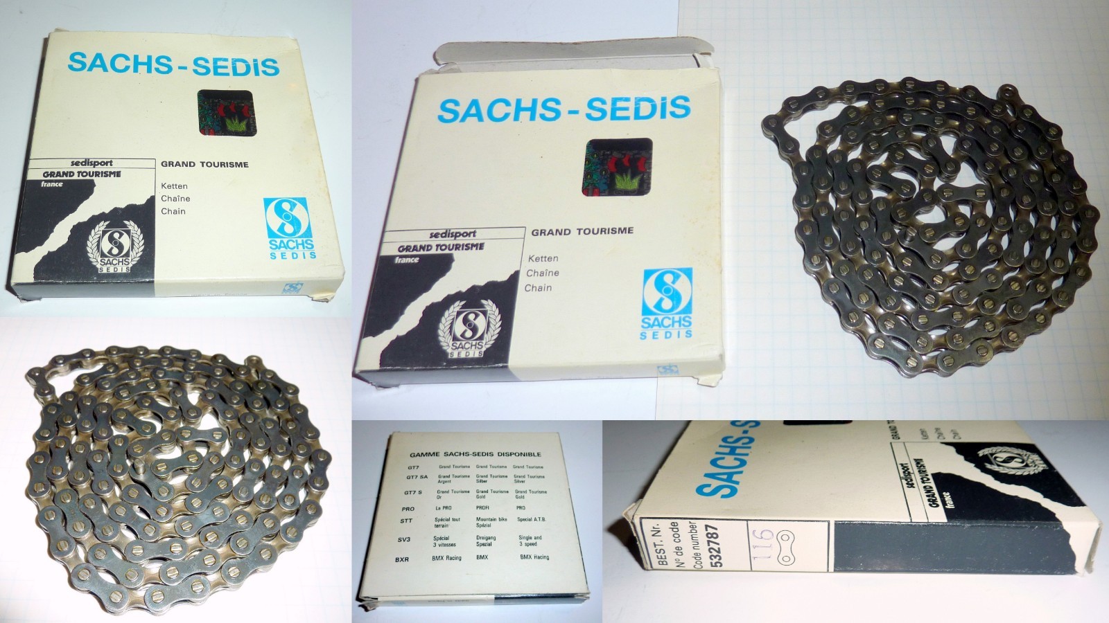 Vintage Sachs Sedis GT7 Bicycle Chain NOS 116 Links 1/2 x 3/32 Made in France