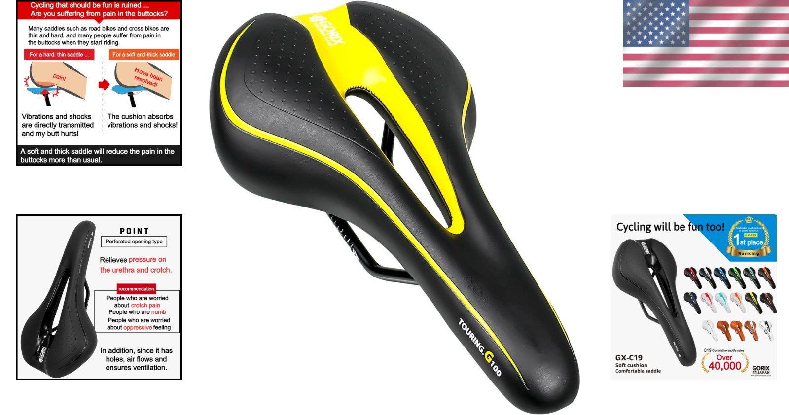 Stylish Black and Yellow Bike Saddle with Foam Cushion – Optimal Comfort for All