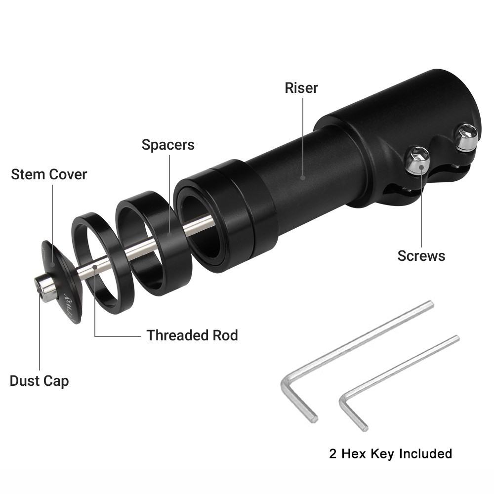 Bike Stem Riser MTB Handlebar Extender Hex Key 1-1/8″ 28.6mm Fork Aluminum BMX