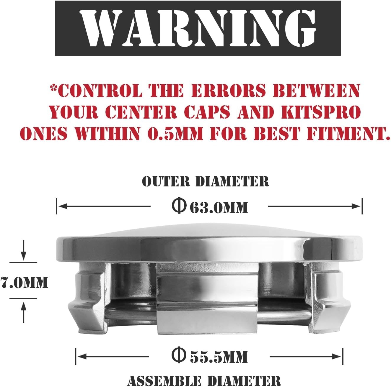 2.5Inch 63MM Wheel Center Caps for Dodge RAM Outer 63MM , Inner 56MM Chrome