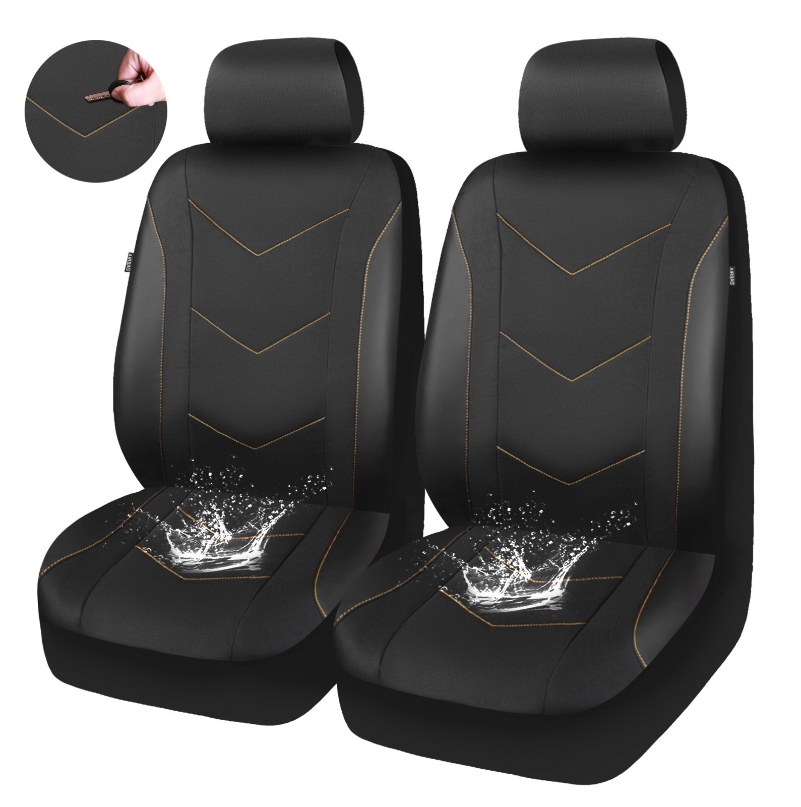 Black Durable Leatherette & Durable Water Resistant Front Car Seat Covers,2 pack