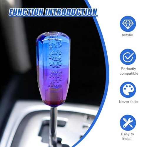 Craedli Car Gear Shift Knob, Acrylic Automotive Gear Shift Stick Head with Blue