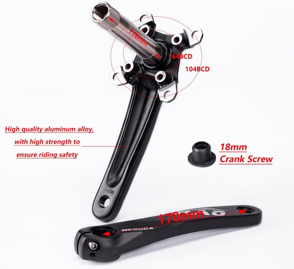 MTB Crankset 32T-52T 170mm Hollow Aluminum Alloy Bike Crank Bottom Bracket