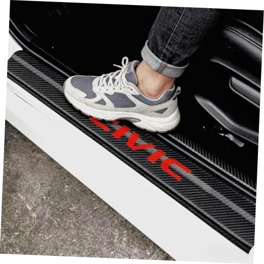 4PCS Carbon Fiber Style Leather Door Sill Protector Scuff Plate Cover Guard ci