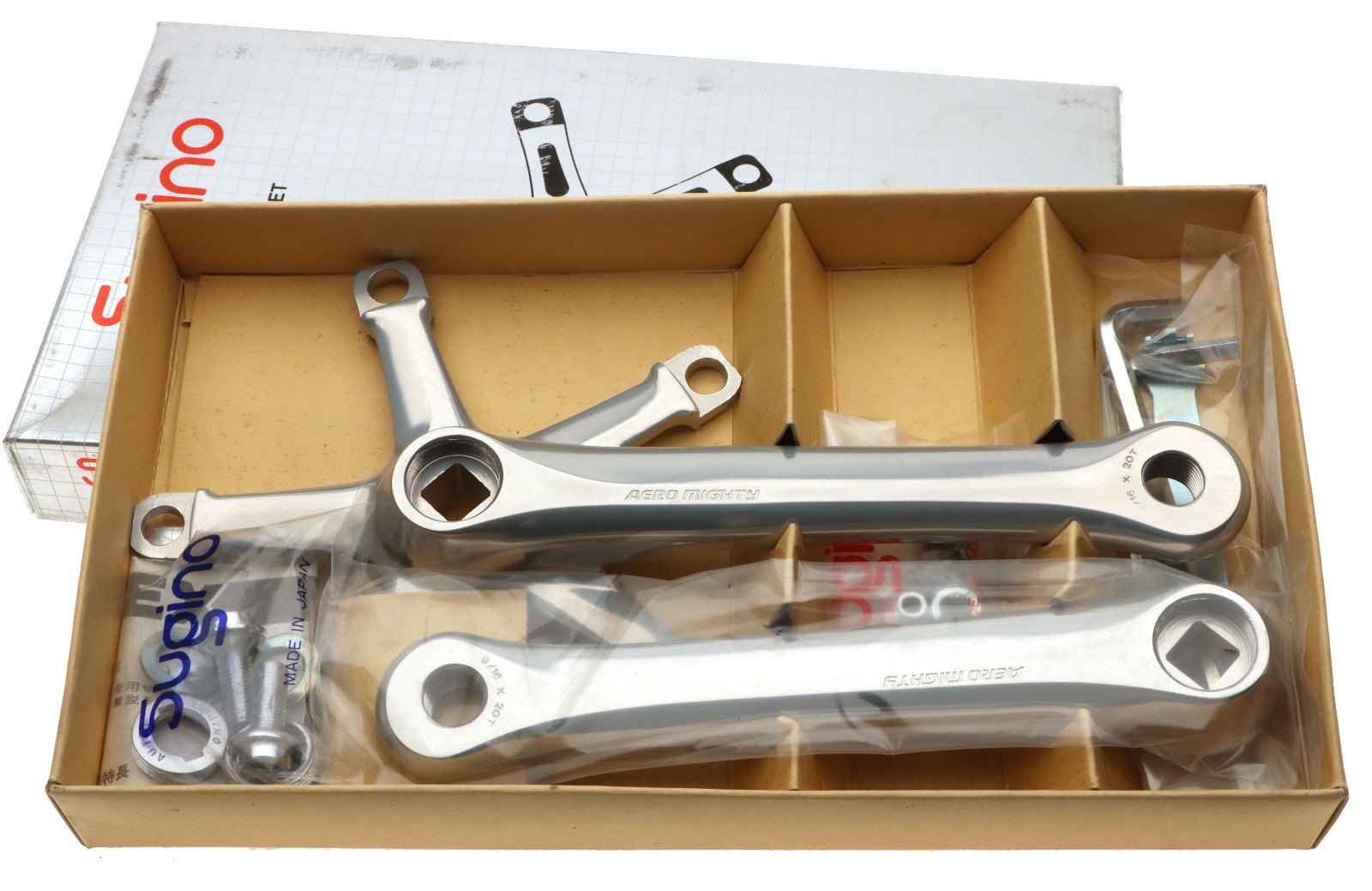 Sugino Aero Mighty Crankset 165mm Silver No Chainrings NOS NEW Vintage