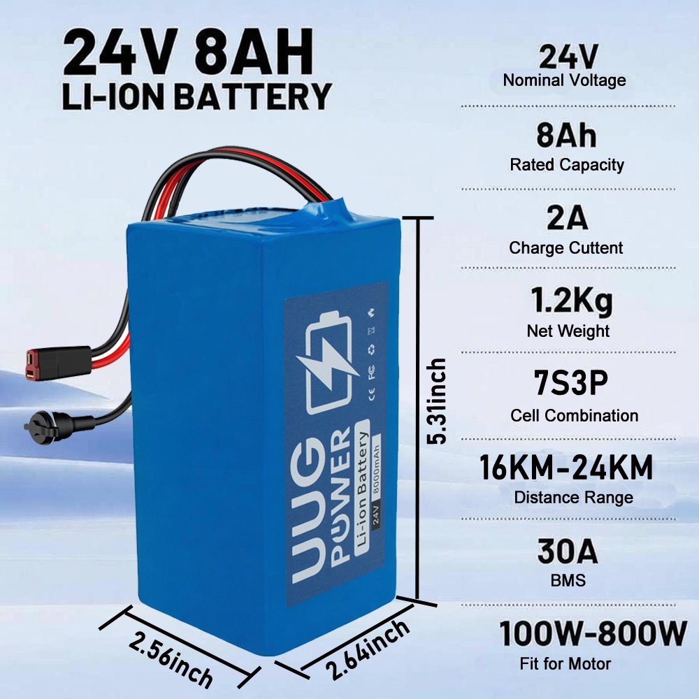 UUG 24V 8Ah Lithium Ebike Battery Electric Bicycle Bike Battery Pack BMS