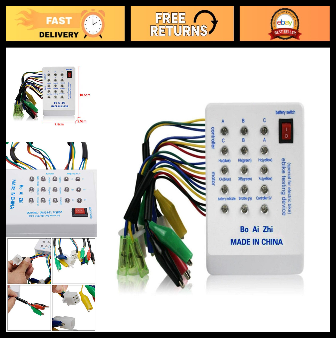 E-Bike Motor Controller Tester 24V-72V, Quick Battery-Powered Device for Scooter
