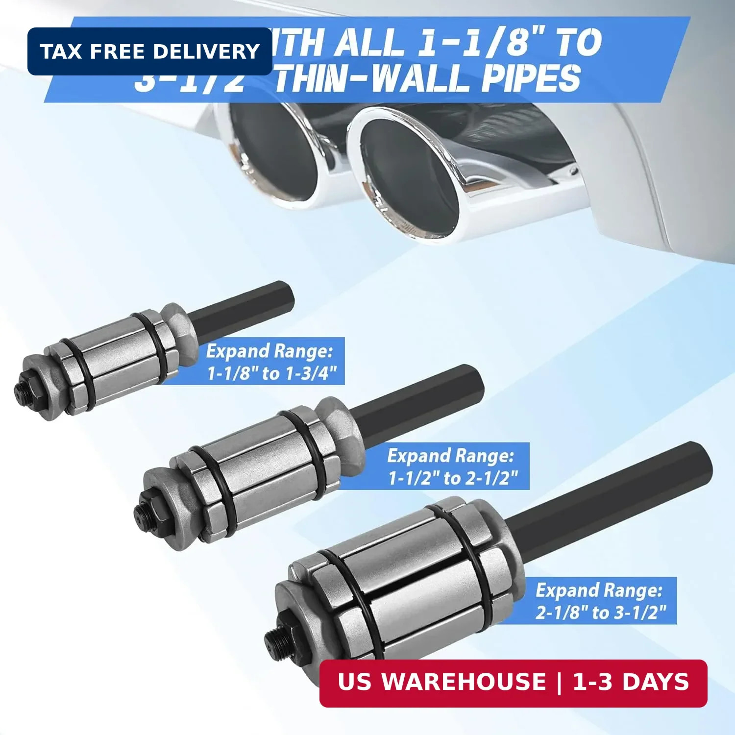 3 PCS Exhaust Pipe Expander Set, 1-1/8″ to 3-1/2″ Tail Pipe Expander Tool Set, M