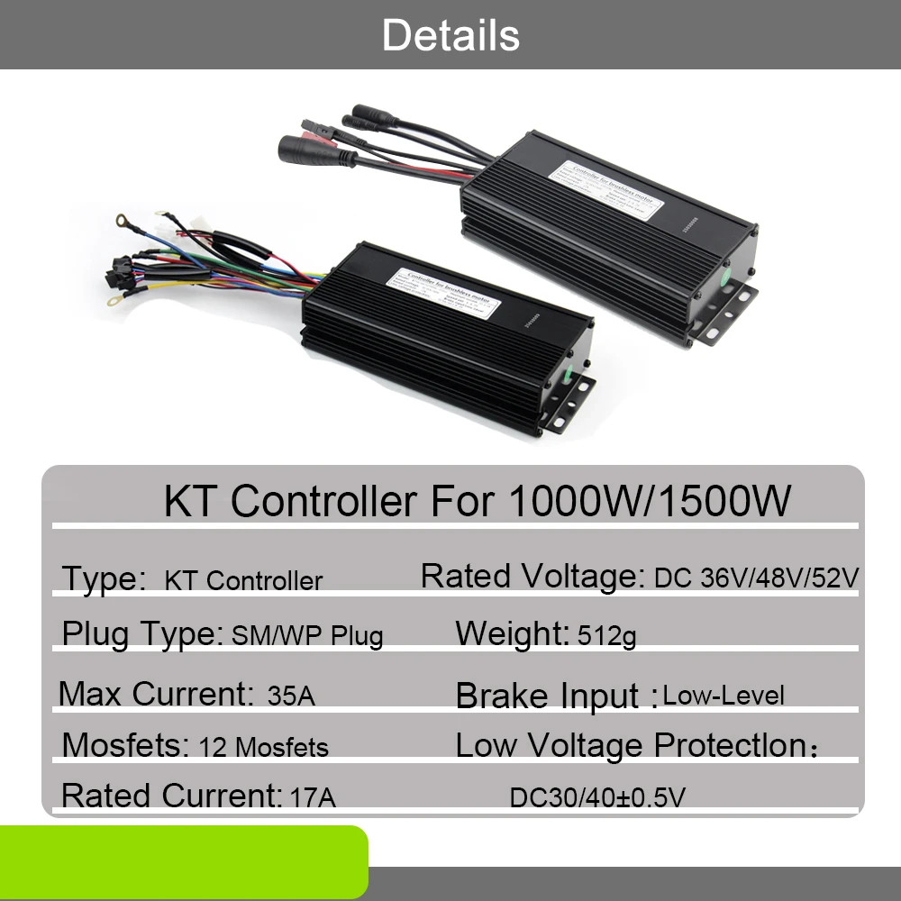 KT Electric Bicycle 36V 48V 52V 35A Sine Wave Controller SM/Waterproof Plug