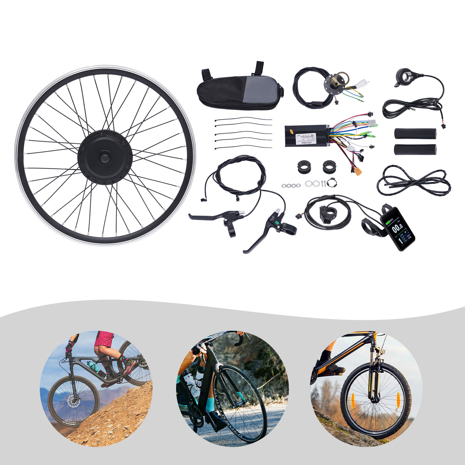 24″ 500W 36V E-Bike Front Wheel Electric Bicycle Hub Motor Conversion Kit LCD