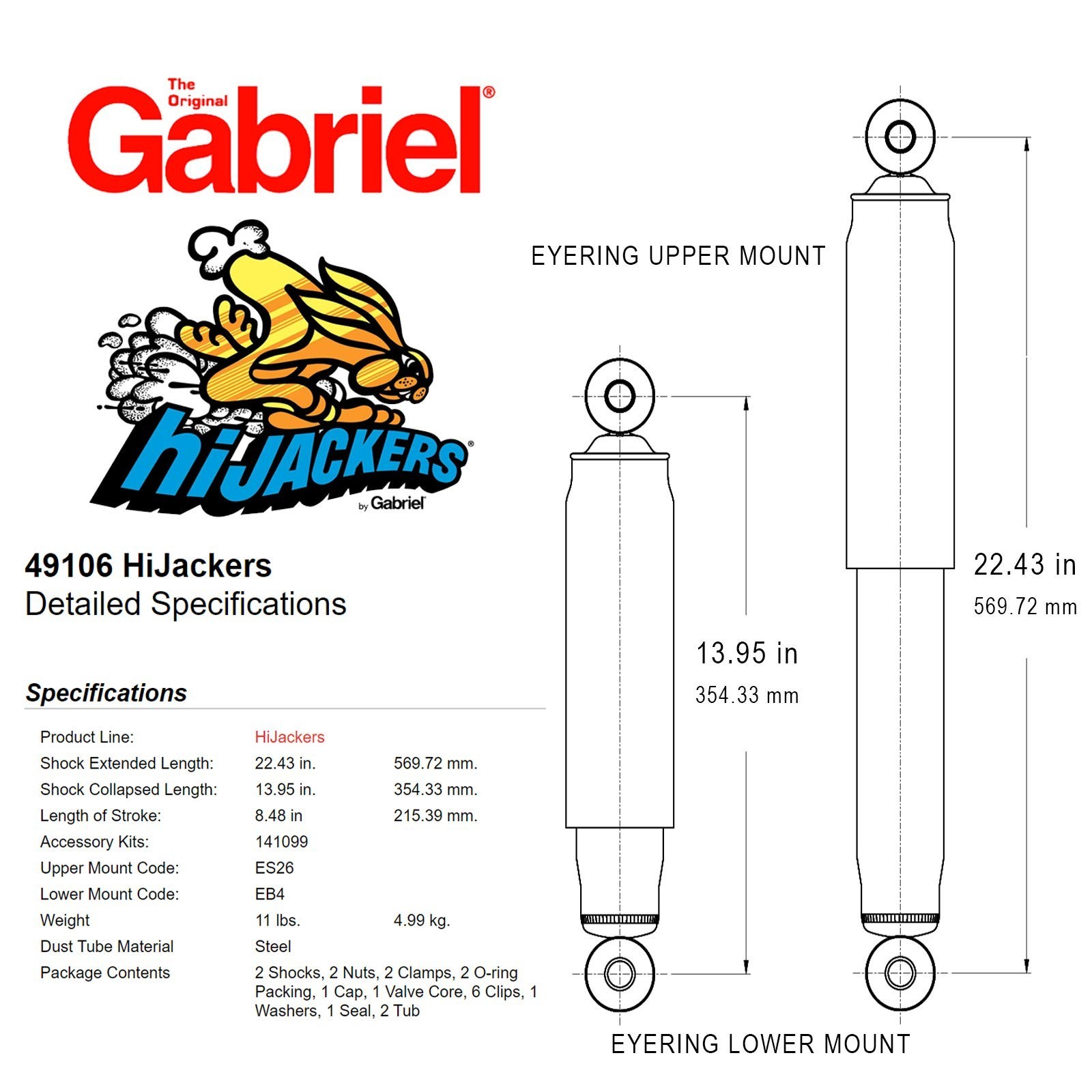 Gabriel 49106 HiJackers Rear Adjustable Air Shock Absorbers Fits Dodge Challe…