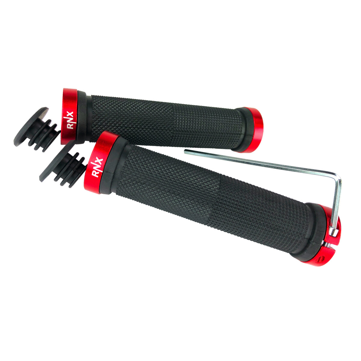 RNX Lock on Red Bike Grips MTB BMX Mountain Bike Handlebar Grips with End Caps