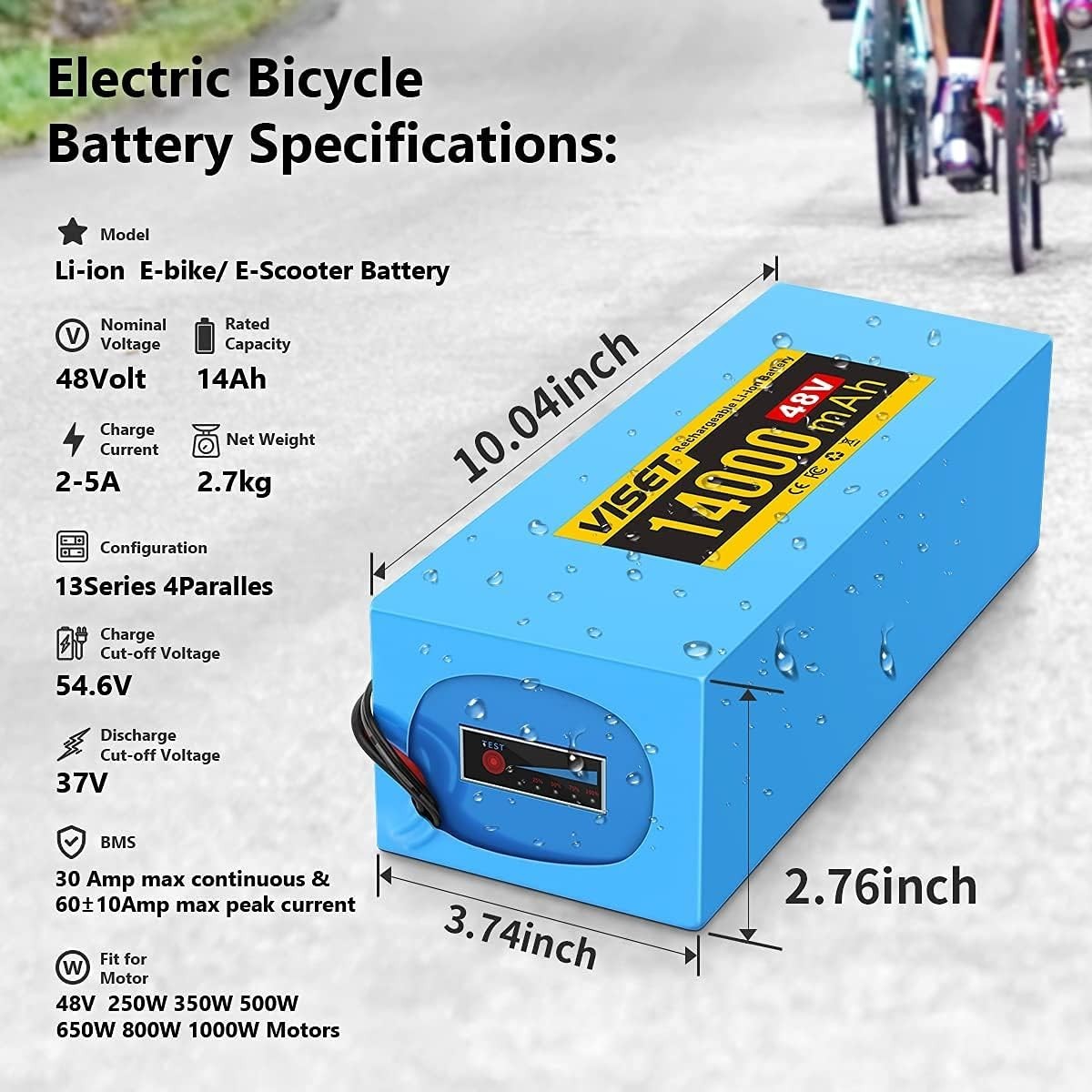 48V 14Ah Ebike Battery Lithium ion Battery for 250W-1000W Electric Bicycle 30A