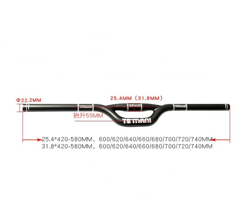 3K Full Carbon Bicycle Handlebars MTB Folding Bike Rise Bar 25.4/31.8*420-740mm