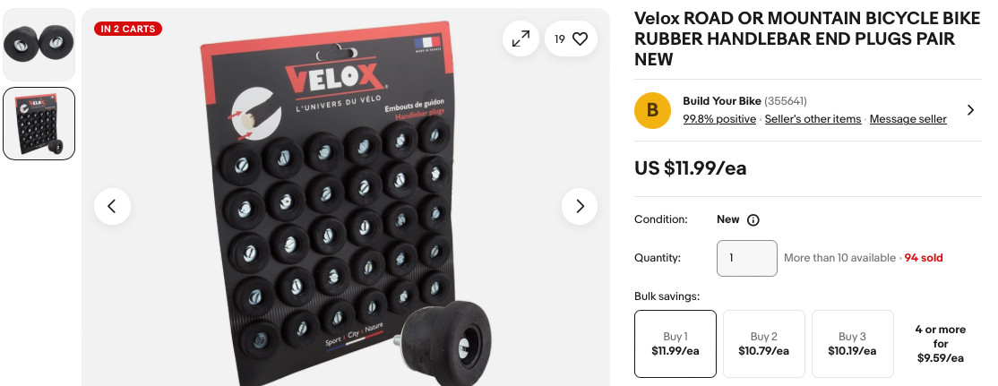 Single NOS VELOX Handlebar End Plugs • L’Univers Du Velo • Bar Ends • L’eroica