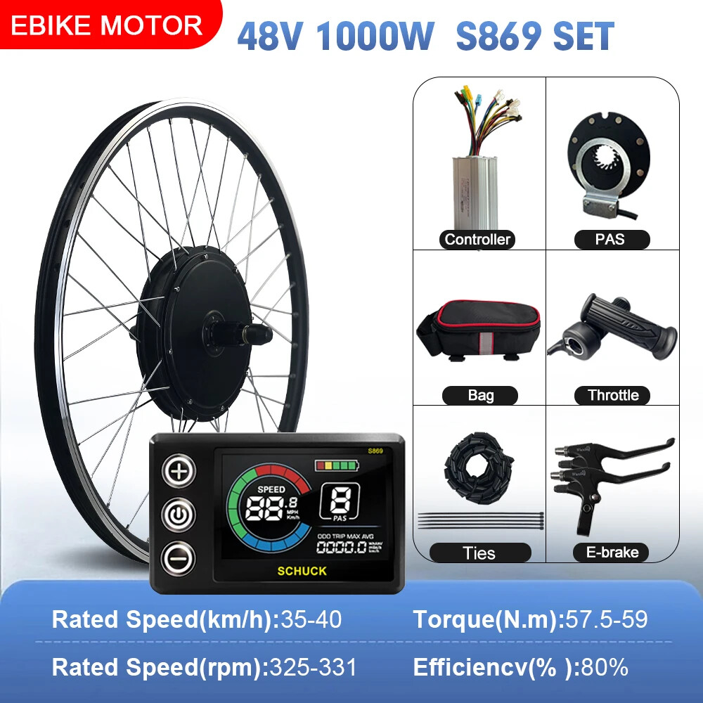 Electric Bike Conversion Kit 48V 1000W Brushless Rear Cassette Hub Motor Wheel