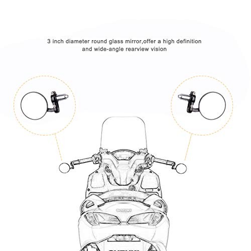 Universal Motorcycle Mirrors – 3 Inch Round Folding Bar End Side Mirror for