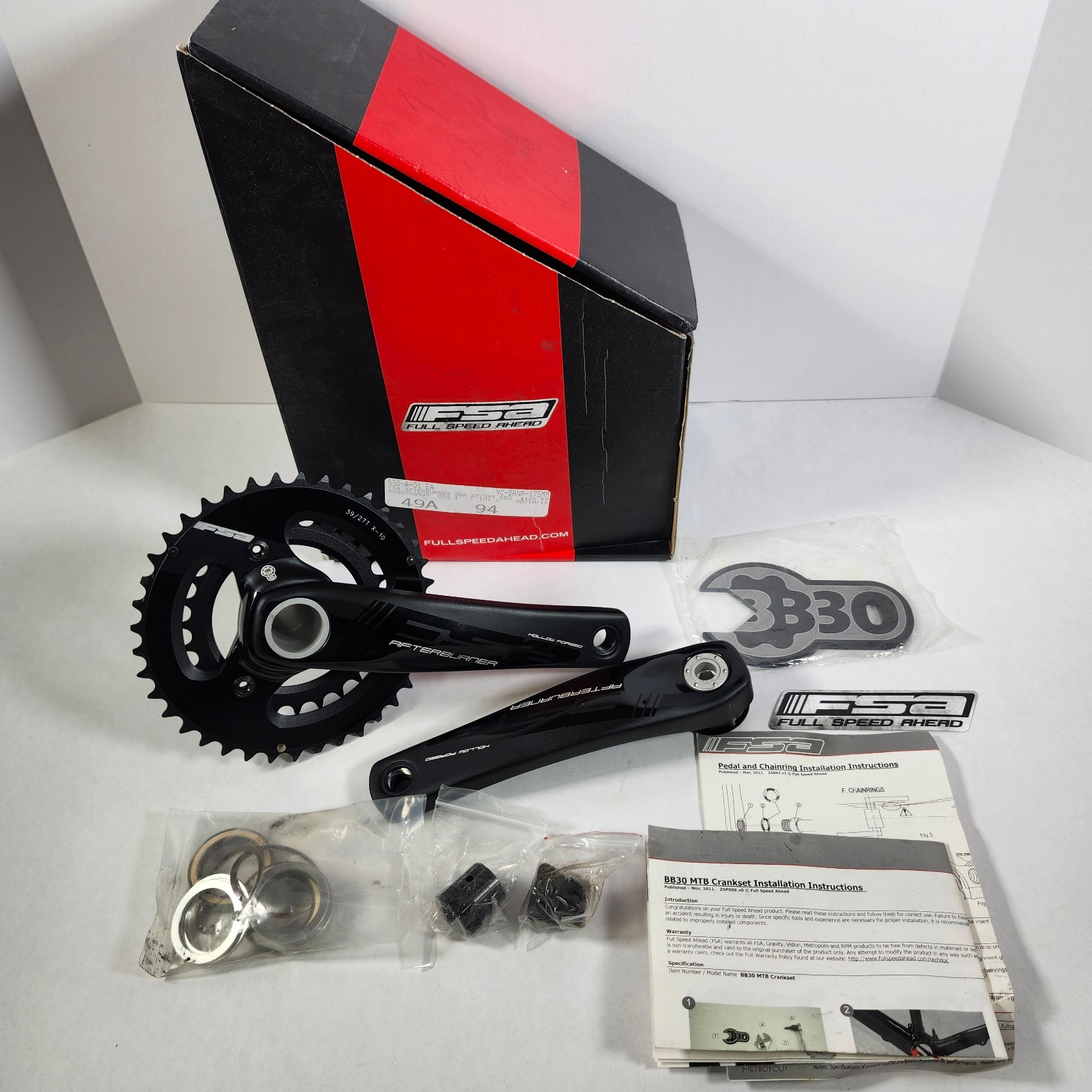 FSA Afterburner BB30 39-27 175 Crankset Mountain Bike 312-0346 X10 MTB 10 Speed