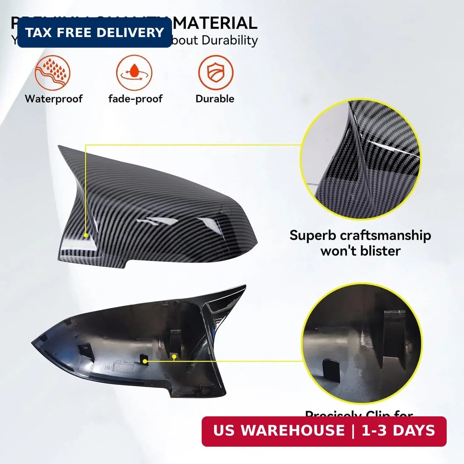 Mirror Caps for F10 – Durable Quality Carbon Fiber Look, Mirror Covers Compatibl