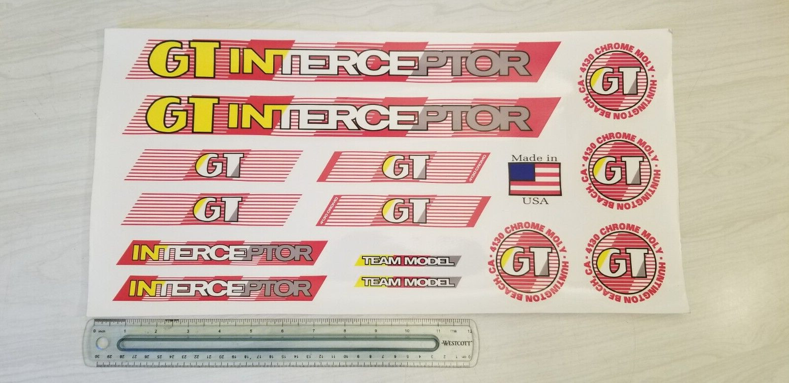 1987 – 1988 GT Interceptor Decal Set Red, Grey, Yellow & White on clear