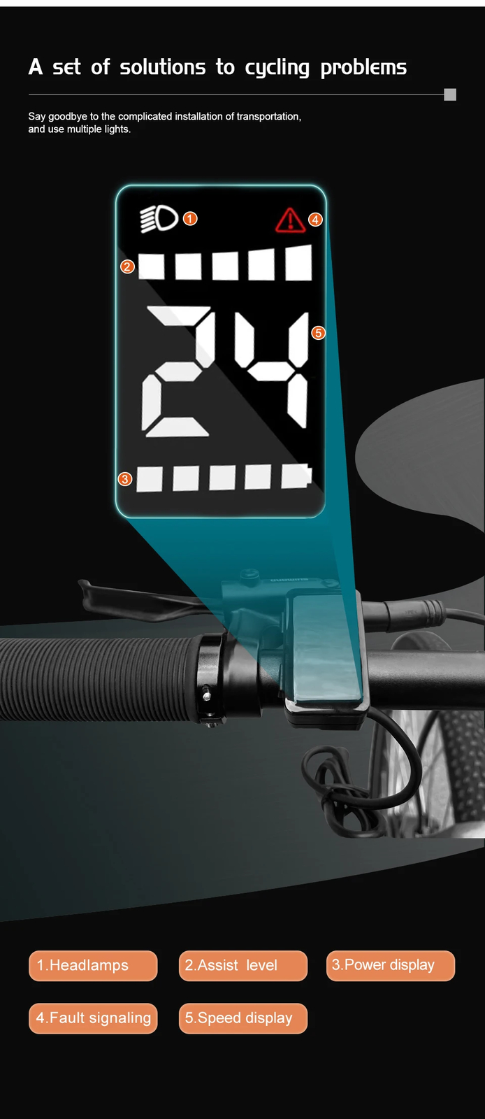 24V 36V 48V E-bike 5PIN Female Waterproof DZ40 LCD Display with UART Protocol