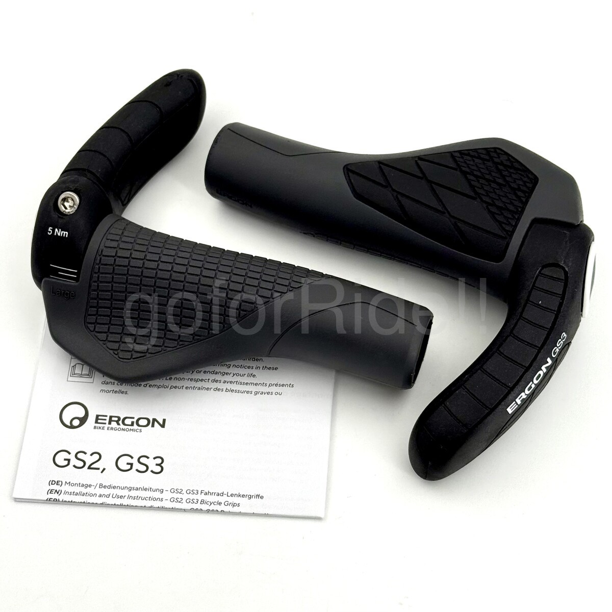 Ergon GS3 Large E-MTB Lock-On Grips Pair 3-Finger Bar End Anti-Slip Gray/Black