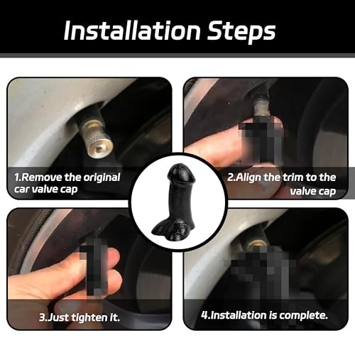 Funny Tire Valve Caps – 4 PCS Pencil Valve Stem Covers, Gag Gifts 4 Black