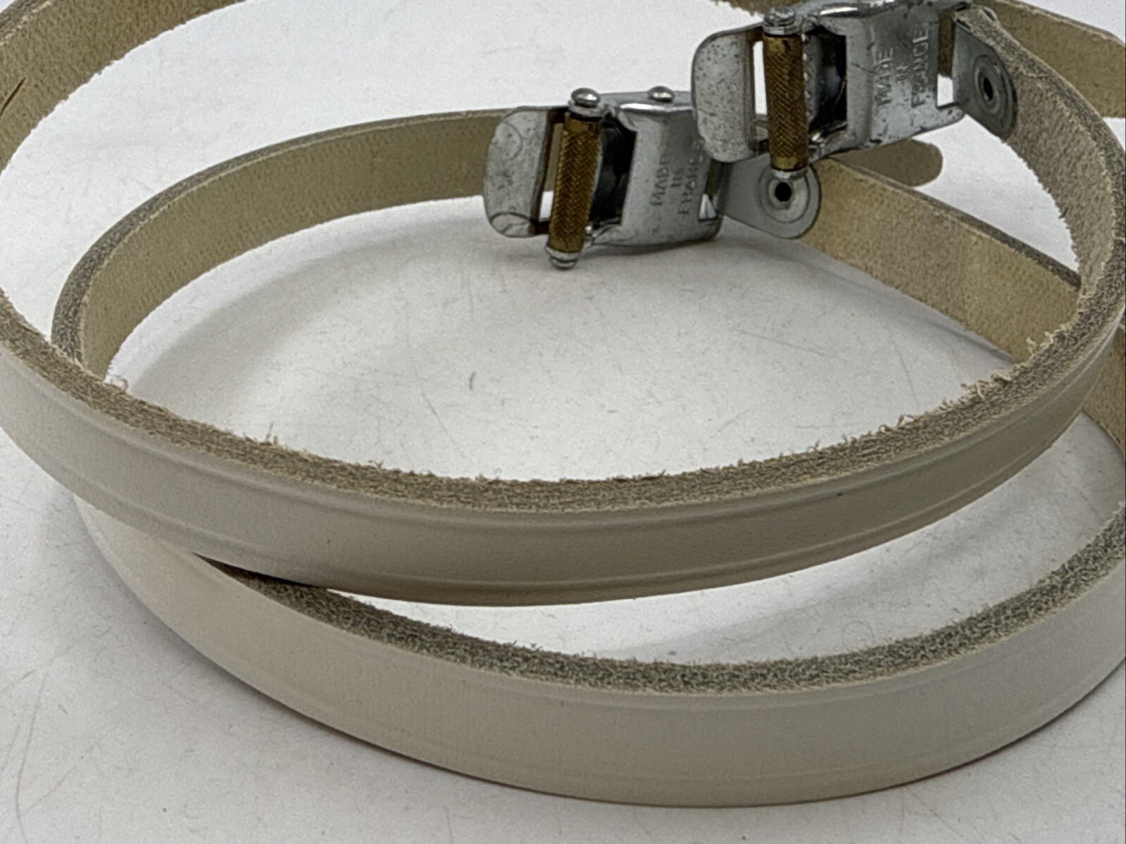 NOS Vintage Christope LAPIZE White Leather Toe Straps MADE in FRANCE