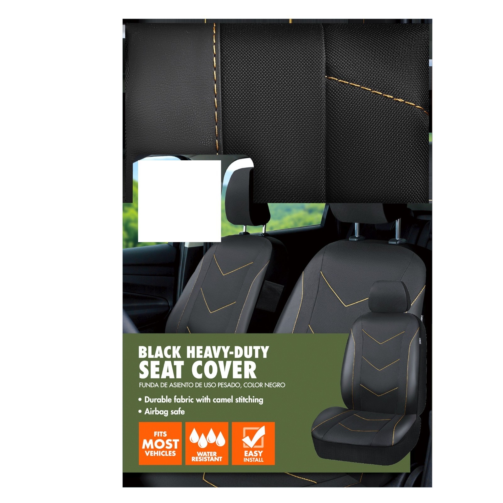 Black Durable Leatherette & Durable Water Resistant Front Car Seat Covers,2 pack
