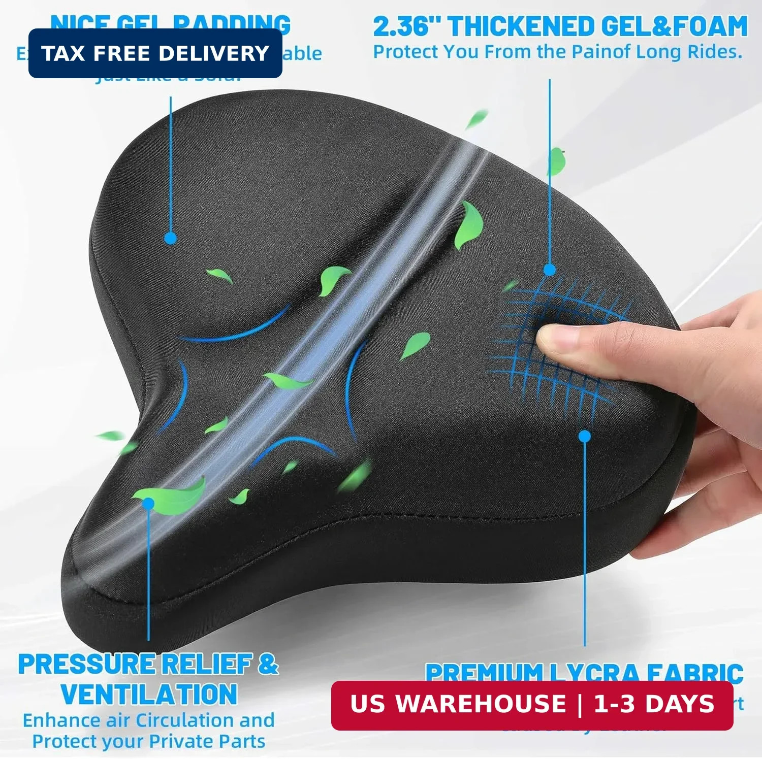 CDYWD Oversized Bike Seat for Men & Women, Comfortable Gel Padded, Extra Wide Bi