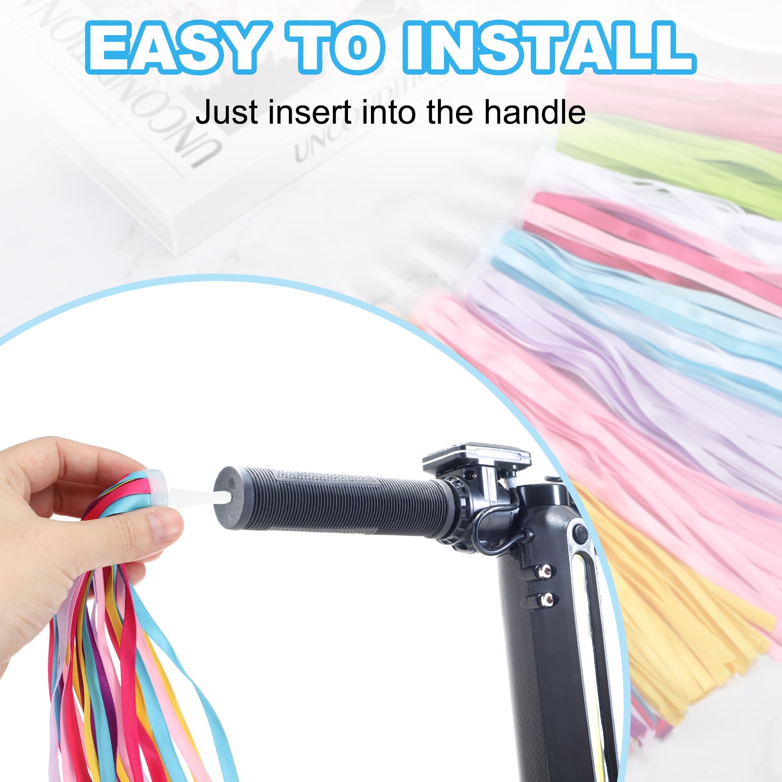 2 Pair Bike Streamers Scooter Handlebar Tassels Grips Ribbon Black White