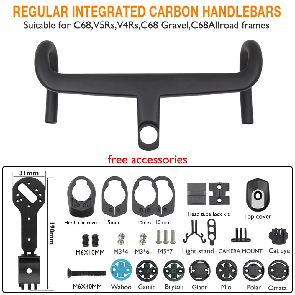 Carbon Grave Integrated Road Handlebar for C68/V5Rs/V4Rs 370-430mm with Mount
