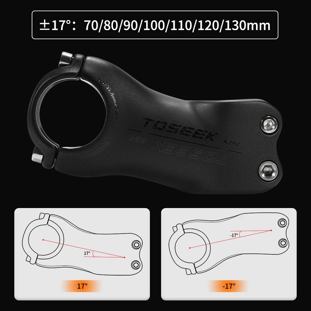 TOSEEK Carbon Stem 6°/17° MTB Mountain Road Bicycle Handlebar Stem 31.8*70-130mm
