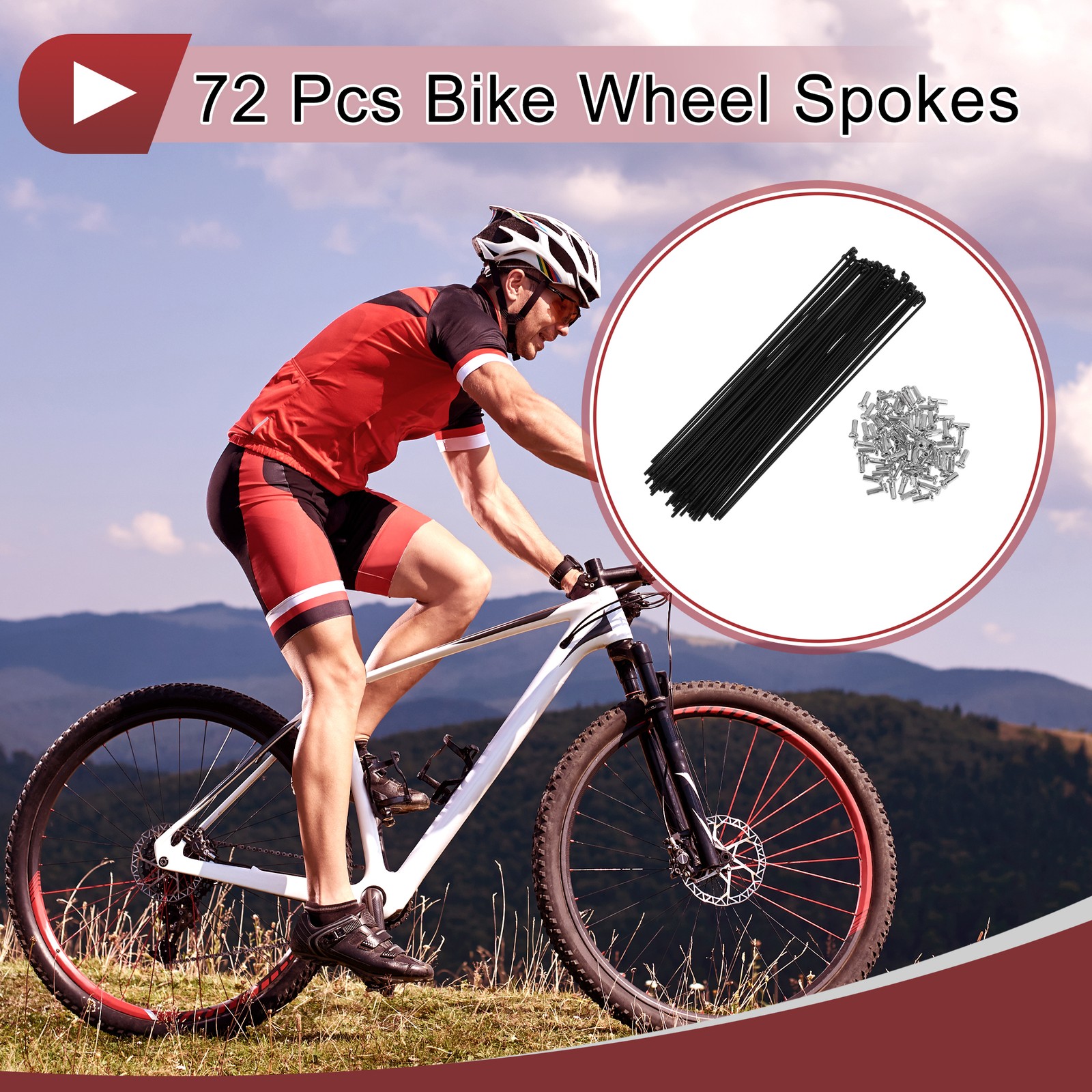 72 Set 14G Bicycle Spoke 193mm Bike Wheel Spoke Carbon Steel Black