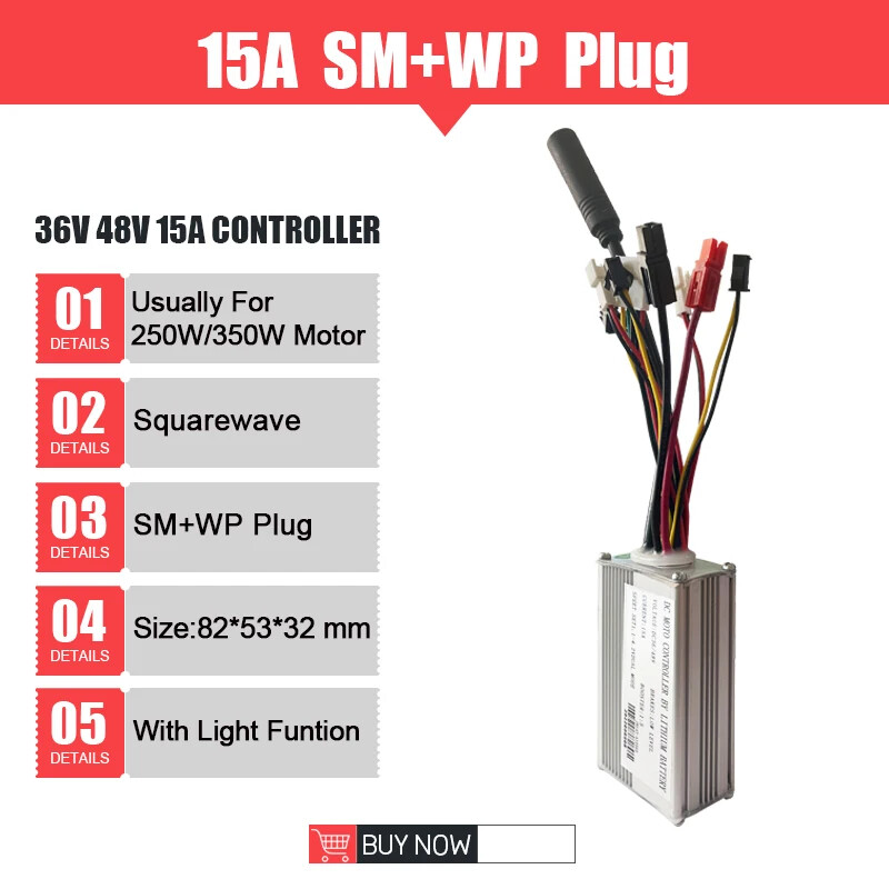 Ebike Controller 36V 48V 250W-1500W Waterproof Plug 15A/17A/22A/25A/30A/35A