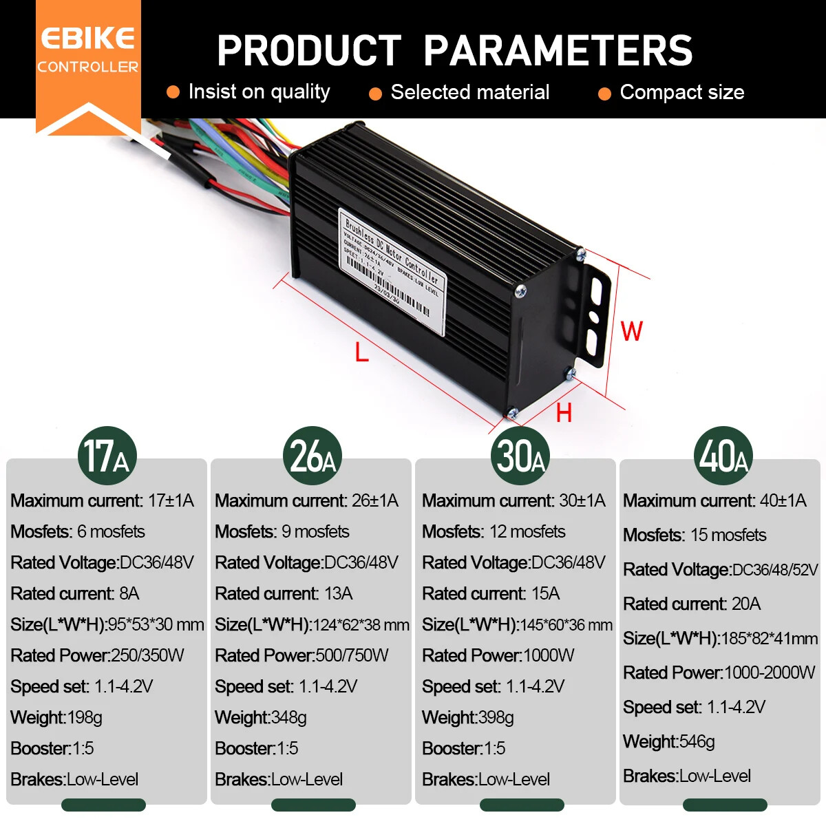 Ebike Sinewave 3 Mode 17A26A30A40A Controller+Color LCD Display 250W-2000W Motor