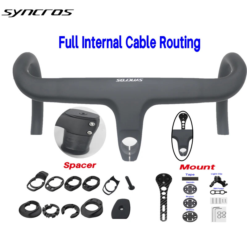 Road Bike Internal Cable Integrated Carbon Bicycle Handlebar with Spacers Mount