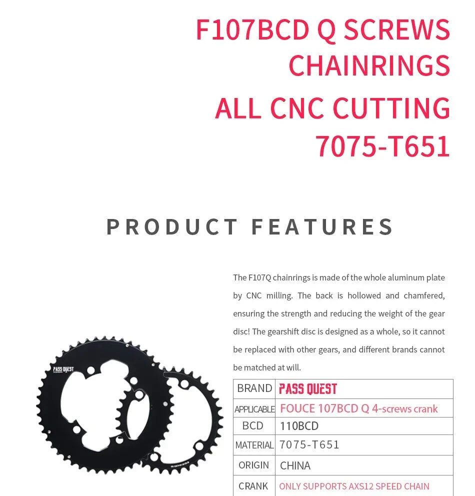 107 Bcd Chainring Double Chain Ring with 4 Bolts for 12 Speeds Road/Gravel Bike