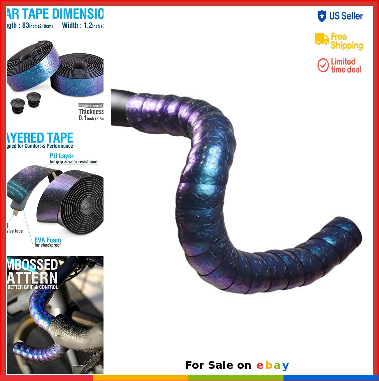 Bicycle Handlebar Tape Oil Slick 210cm x 3cm Road Cycling Wrap with End Plugs