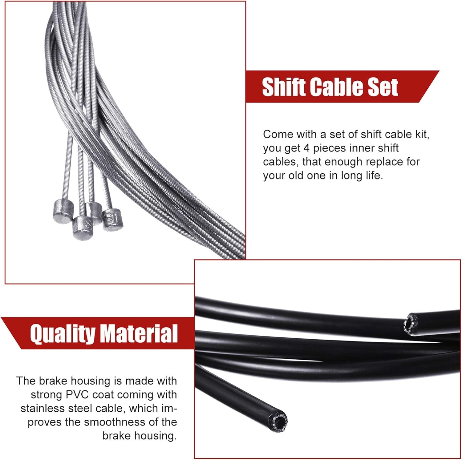 4 Pack Bike Gear Cable for Bicycles Universal Mountain Bicycle Shift Cable Kit R