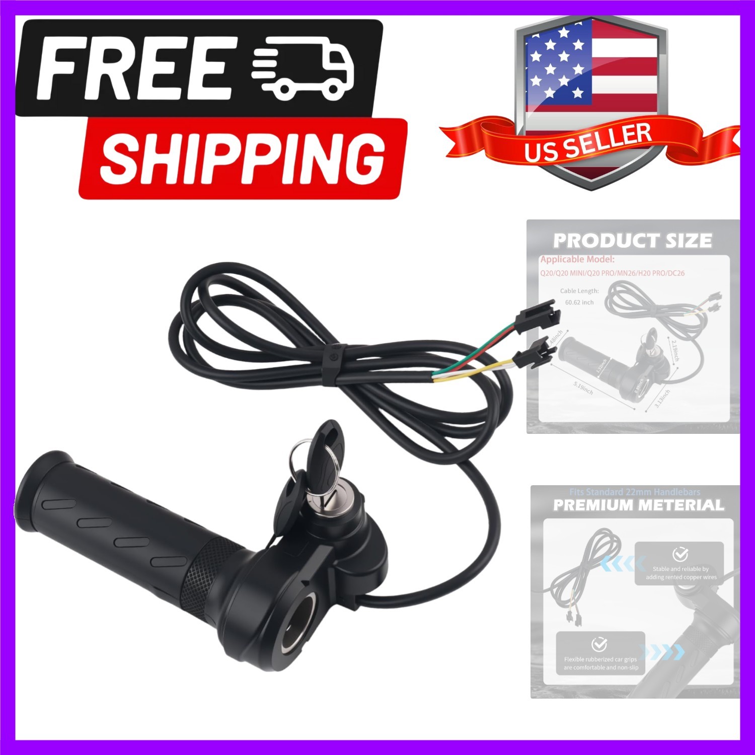 Full Twist Throttle Ebike Grip with 2 Keys,Rubber Ebike Throttle for Speed Co…