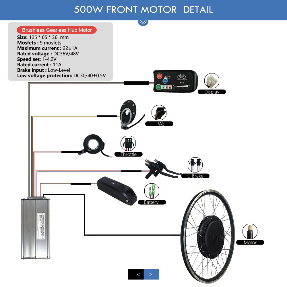E-bike Conversion Kit Brushless Gearless Front Wheel Motor 36V 48V 500W Display