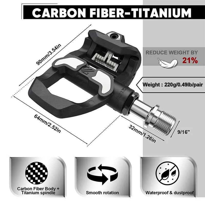 Road Bike Clipless Pedals Self-locking Nylon/Carbon Fiber Lock Pedal with Cleats